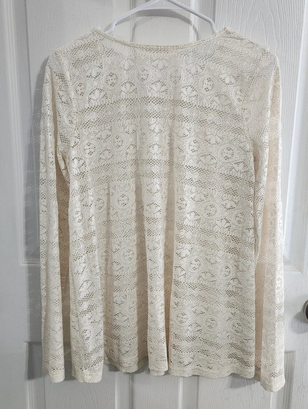 Cream long sleeve open knit lacey sheer blouse beachy coastal y2k